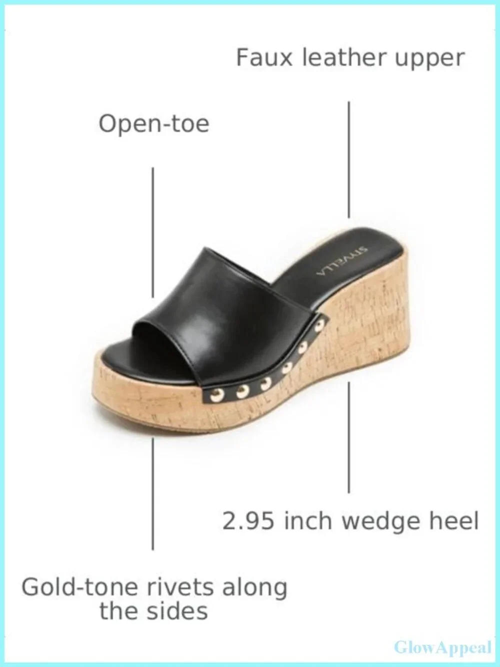 Womens Faux Leather Platform Wedge Sandals Studded Slip On Slides